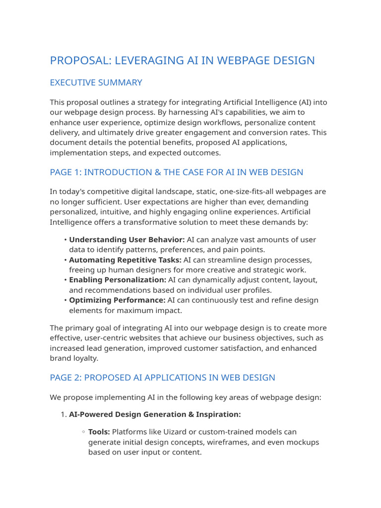 AI Integration in Web Design Proposal | PDF | Artificial Intelligence ...