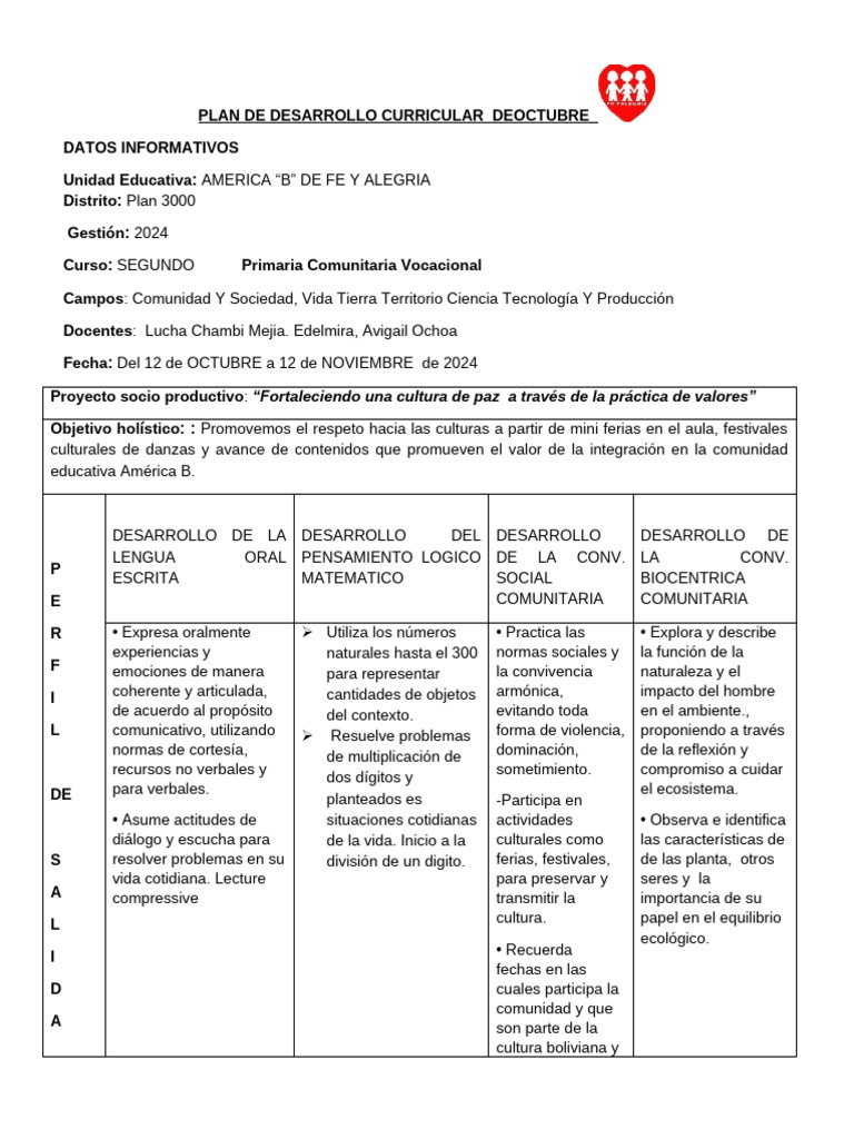 Plan Curricular Segundo Primaria 2024 | PDF