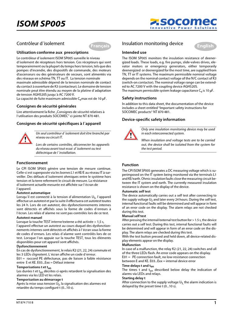 Contrôleur d'isolement ISOM SP005 | PDF | Quantité | Grandeur physique