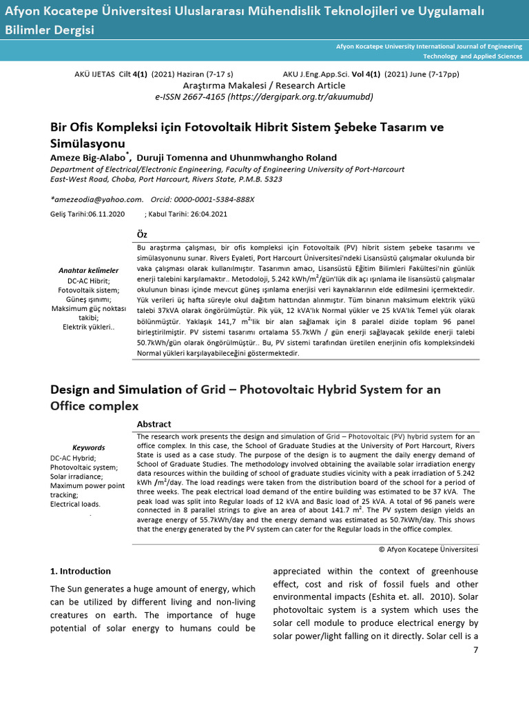 Design and Simulation of Grid - Photovoltaic Hybrid System For An ...