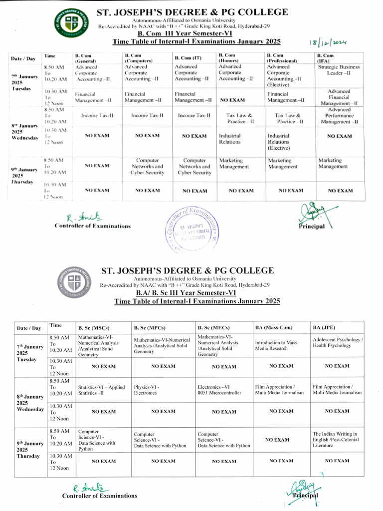Internal Exam Schedule January 2025 | PDF | Business Economics | Economies