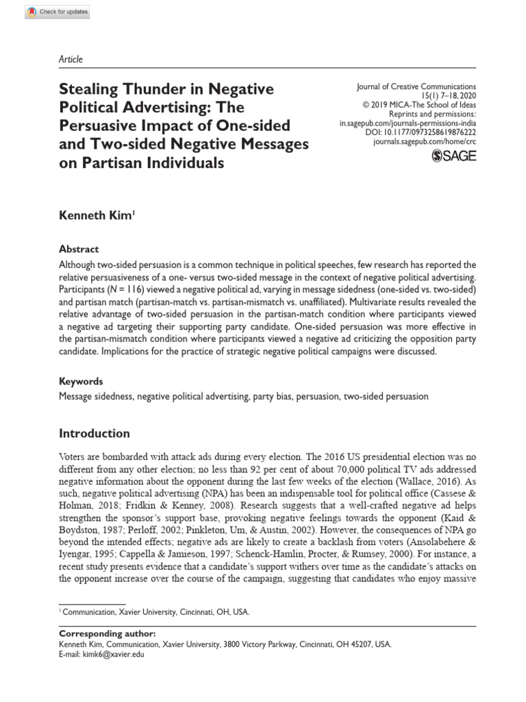 Kim 2019 Stealing Thunder in Negative Political Advertising The ...