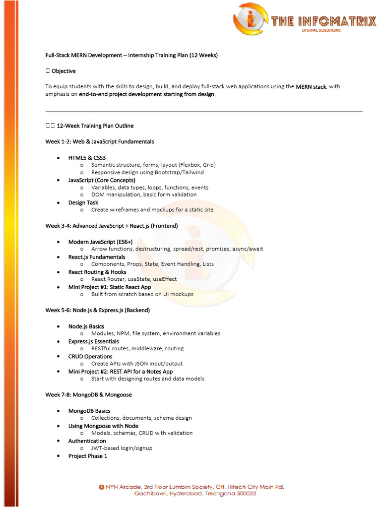 12-Week Full-Stack MERN Internship Plan | PDF | Java Script | Software ...
