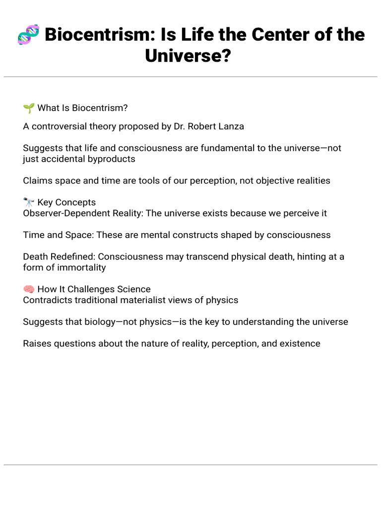 Universe?: Biocentrism: Is Life The Center of The | PDF