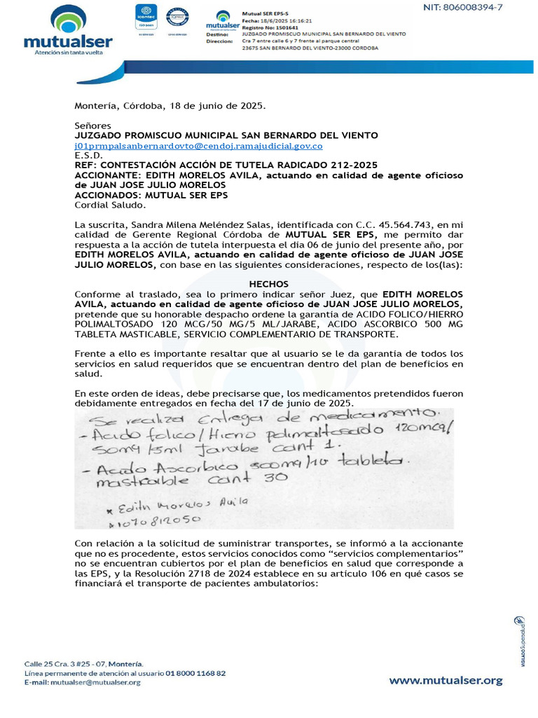 Contestación a Acción de Tutela 2718/2024 | PDF | Justicia | Crimen y ...