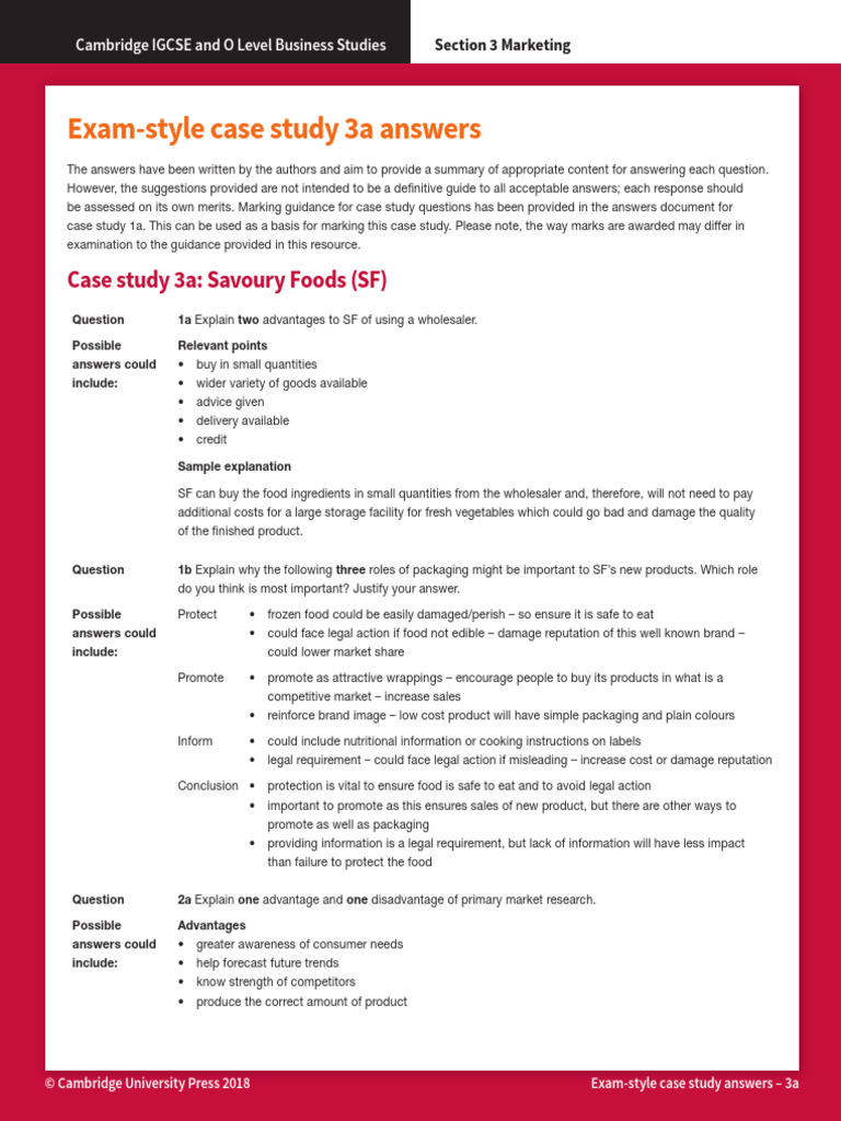 Business Case Study Answers for IGCSE | PDF | Pricing | Profit (Economics)