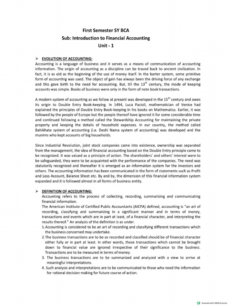 Unit-1 Indrodution To Financial Accounting | PDF | Debits And Credits ...
