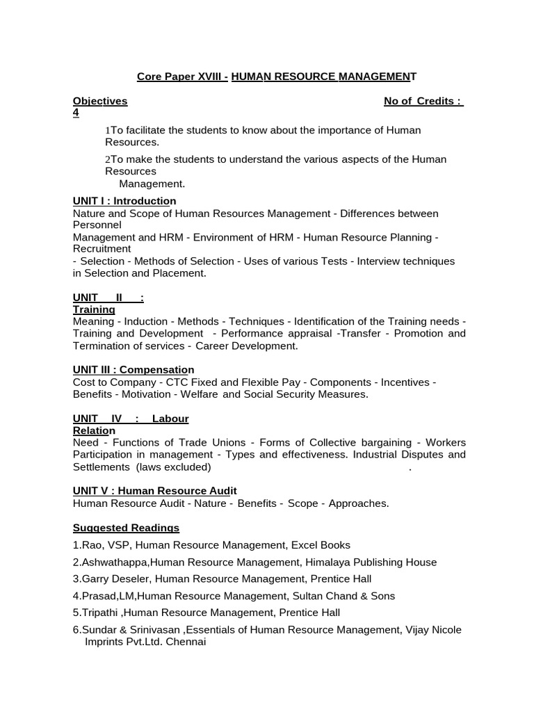 HRM Syllabus | PDF