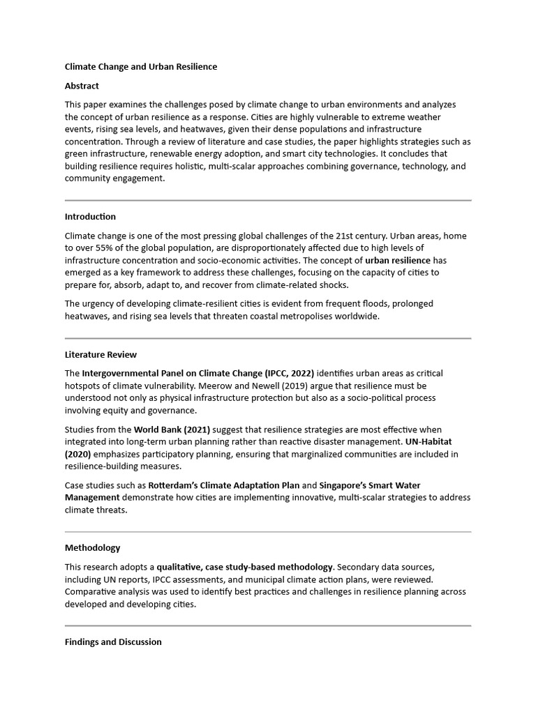Urban Resilience Strategies for Climate Change | PDF | Climate ...