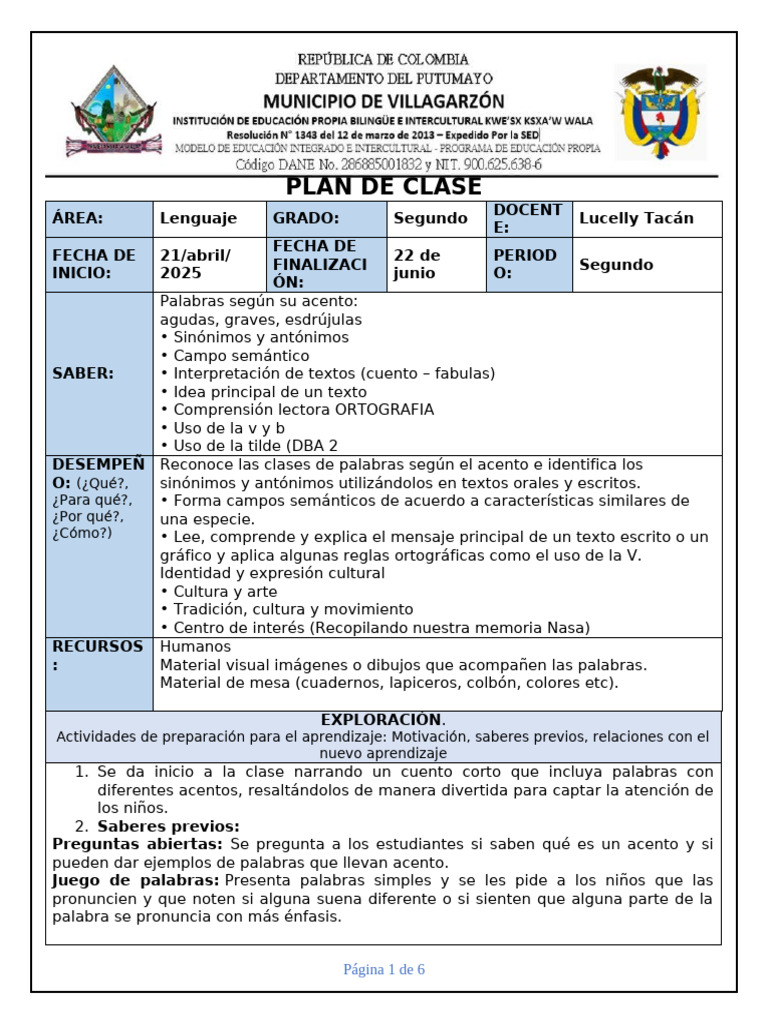 Plan de Clase Len Segundo 2 | PDF | Comunicación humana | Aprendizaje