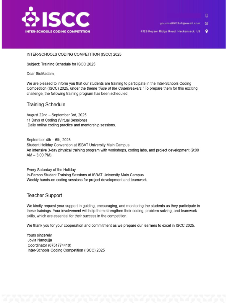 ISCC 2025 Training Schedule Announcement | PDF