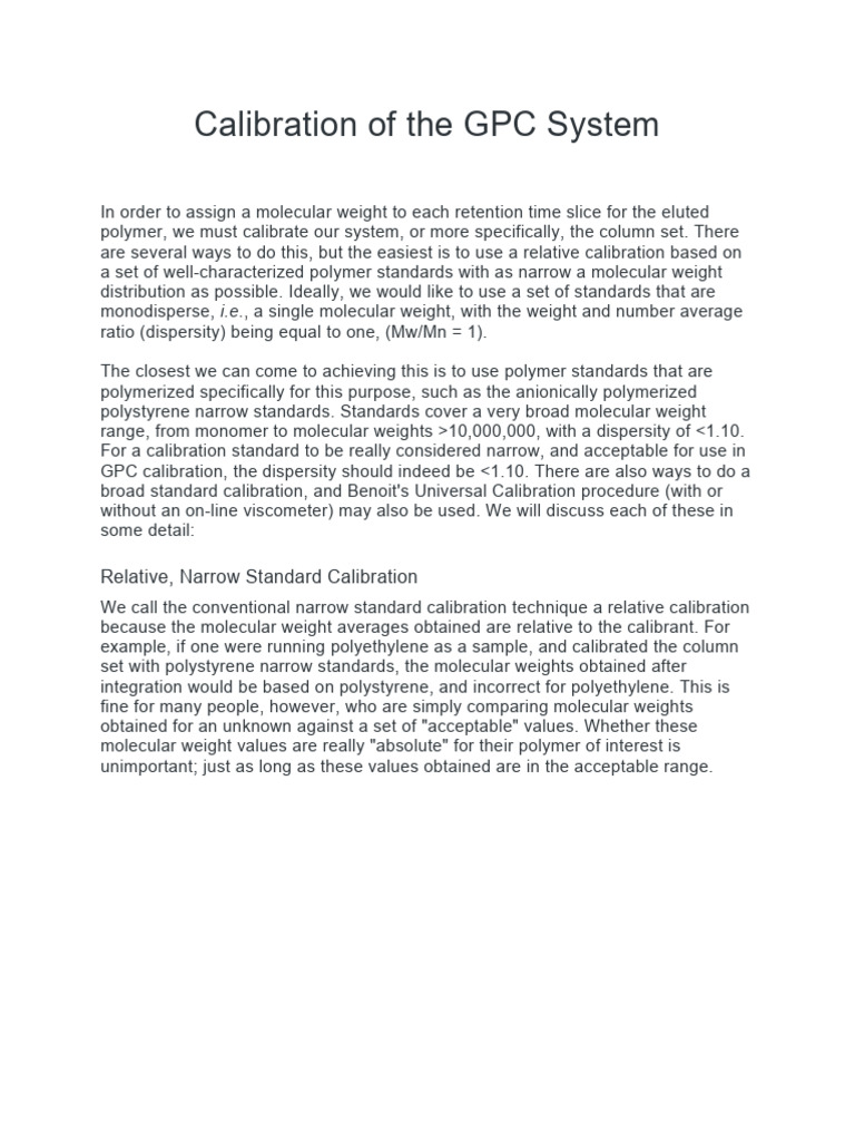 GPC System Calibration Techniques | PDF | Polymerization | Polymer ...