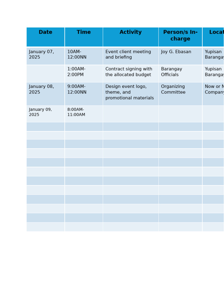 January 2025 Event Schedule and Tasks | PDF
