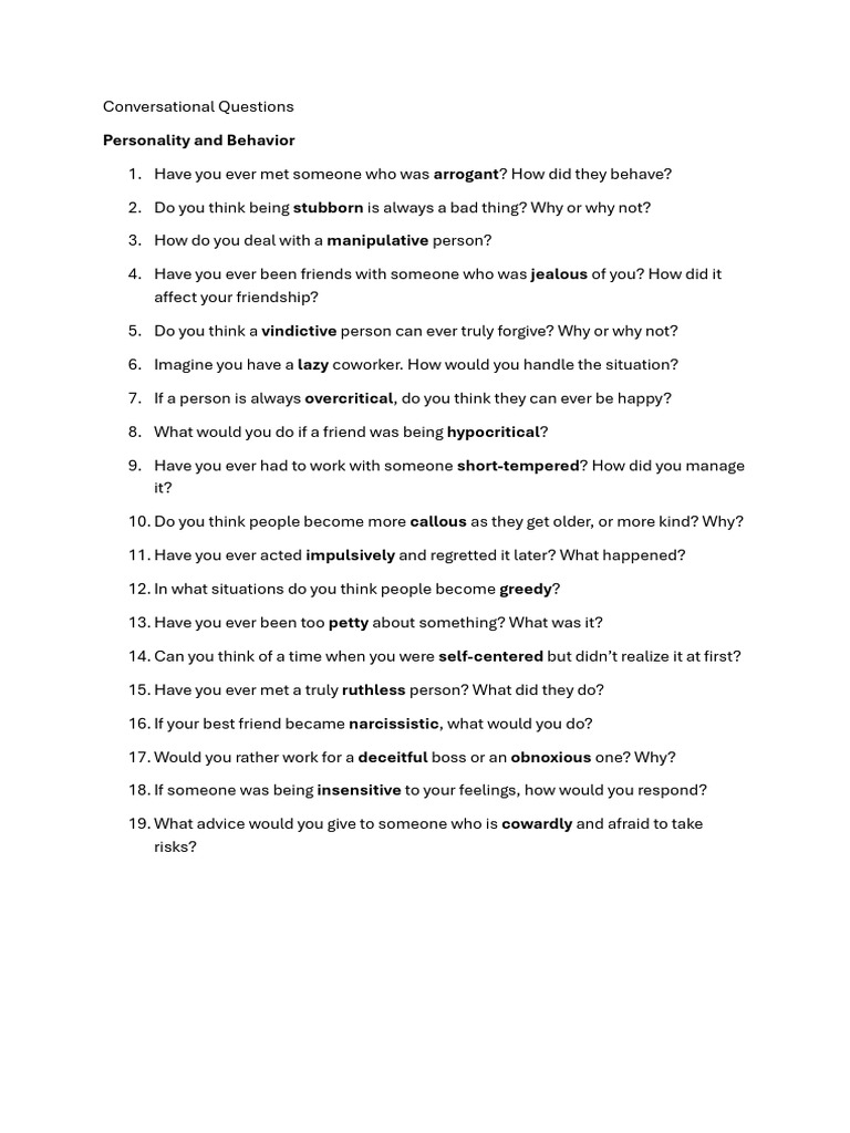 Conversational Questions-Bad Character | PDF