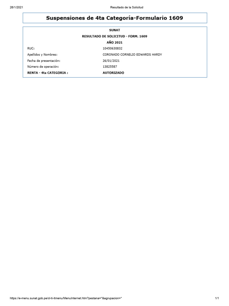 Suspensiones de 4ta Categoría-Formulario 1609 | PDF