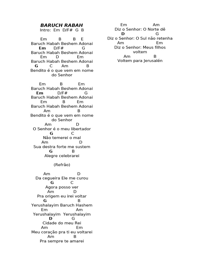 Letra e Acordes de Baruch Rabah | PDF