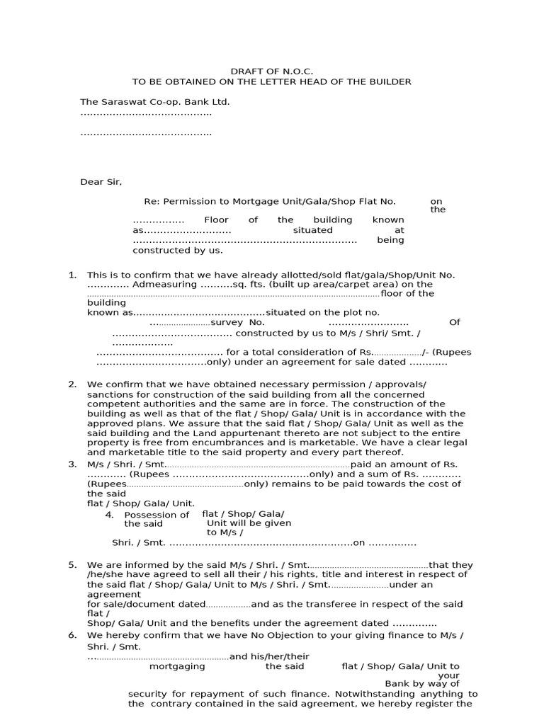 N.O.C. Template for Mortgage Approval | PDF | Common Law | Private Law