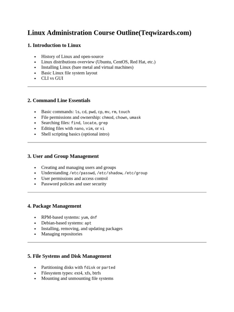 Linux Administration Course Outline | PDF | Linux | File System