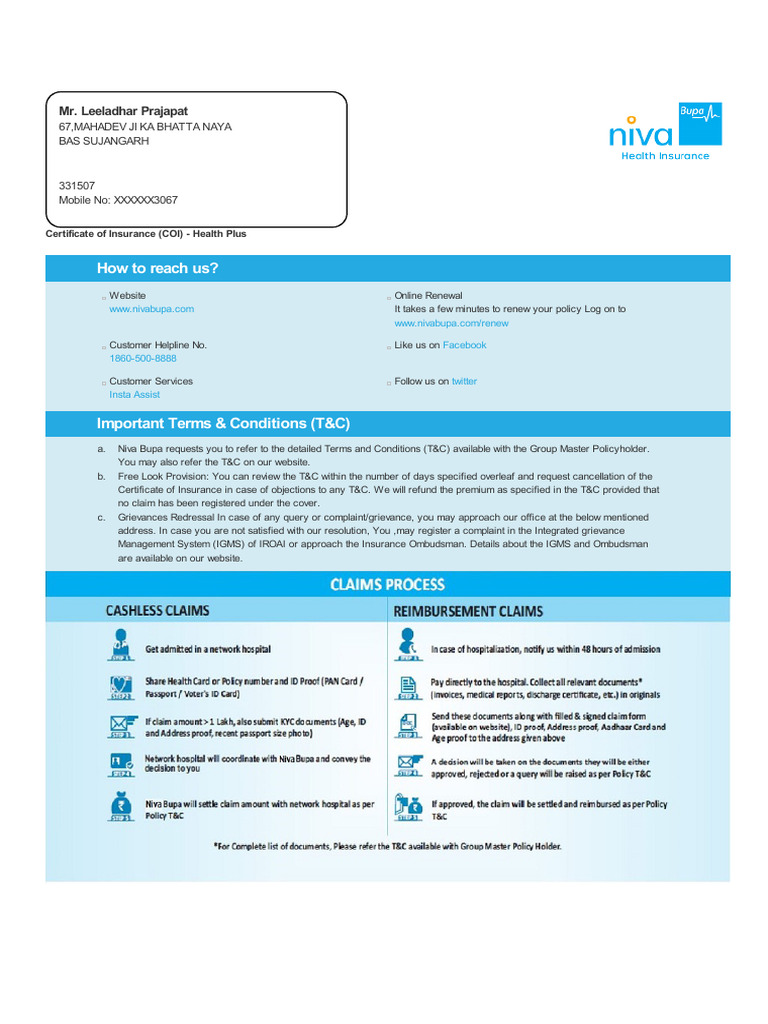 Health Plus Insurance Certificate | PDF | Hospital | Insurance