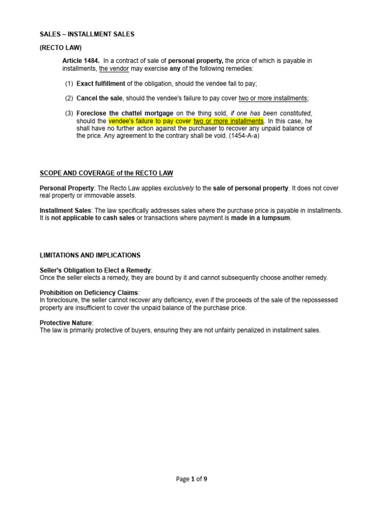 Recto and Maceda Law on Installment Sales | PDF | Foreclosure | Condominium