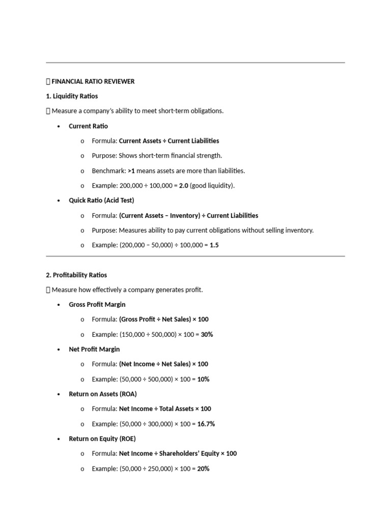 ? Financial Ratio Reviewer | PDF | Equity (Finance) | Net Income