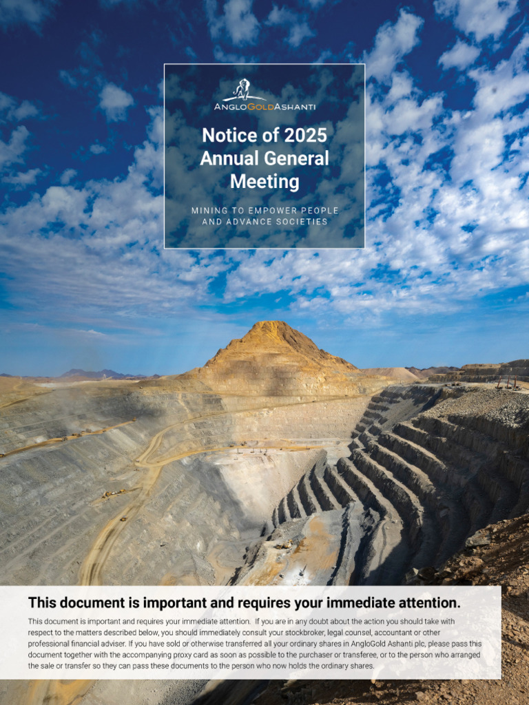 2025 AGM Notice for AngloGold Ashanti | PDF | Audit | Business