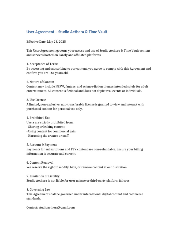 User Agreement Studio Aethera | PDF
