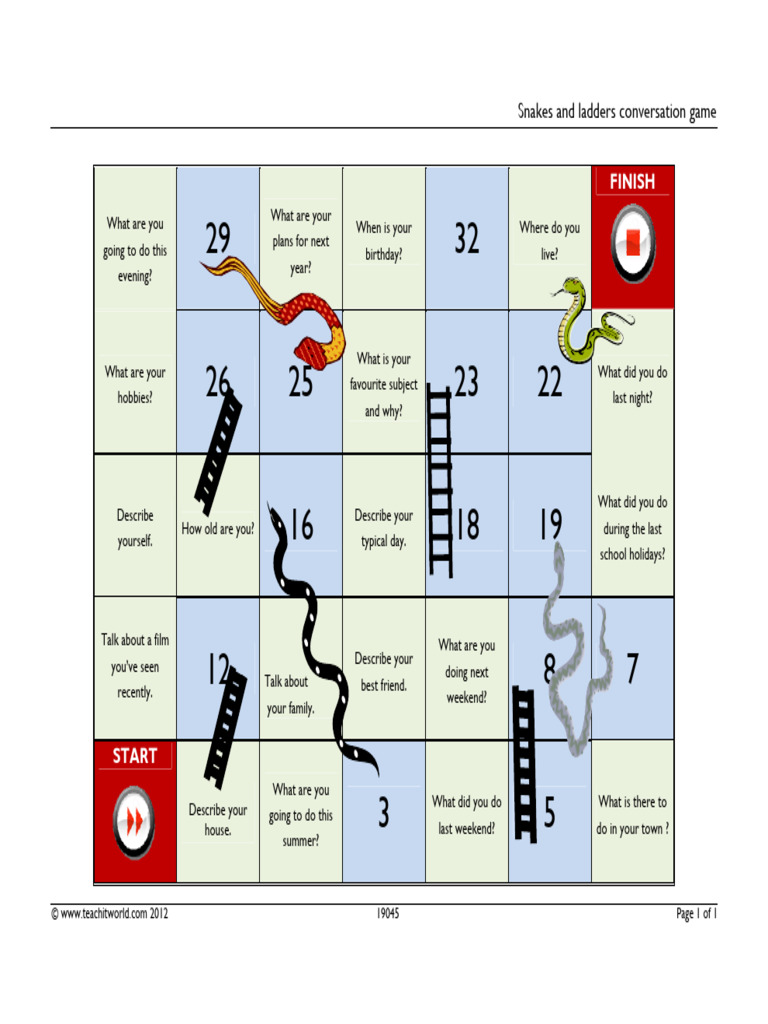 Snakes and Ladders Conversation Game | PDF