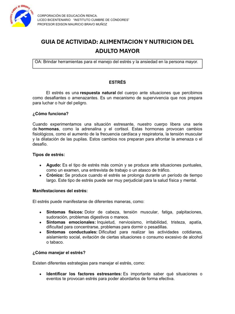 Estrategias para el Estrés en Adultos Mayores | PDF | Ansiedad | Estrés ...