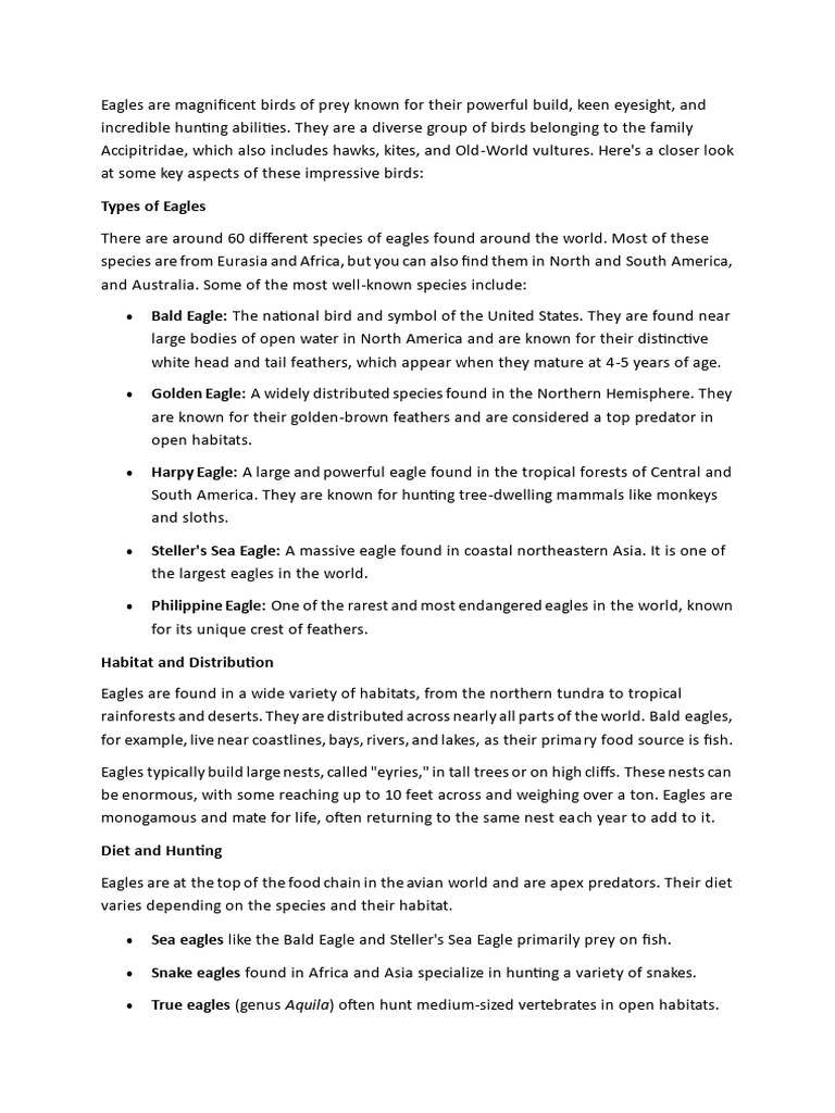 Overview of Eagle Species and Facts | PDF | Eagle | Bald Eagle