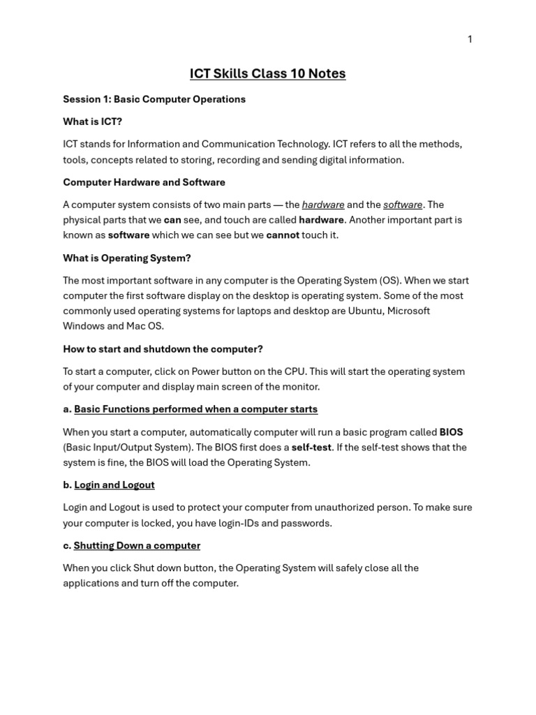 Class 10 ICT Skills Overview | PDF | Computer Virus | Operating System