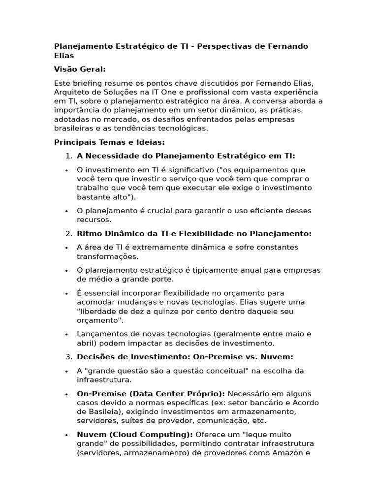 Planejamento Estratégico de TI em Foco | PDF | Computação em nuvem ...