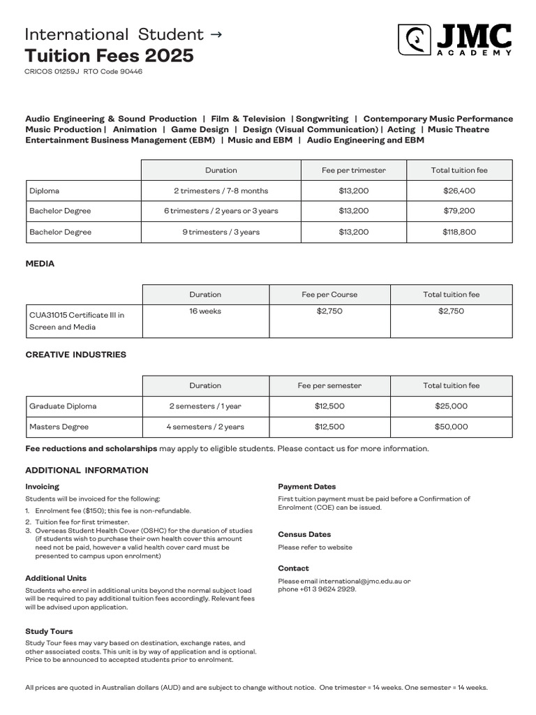 JMC Academy International Fees 2025 | PDF | Fee