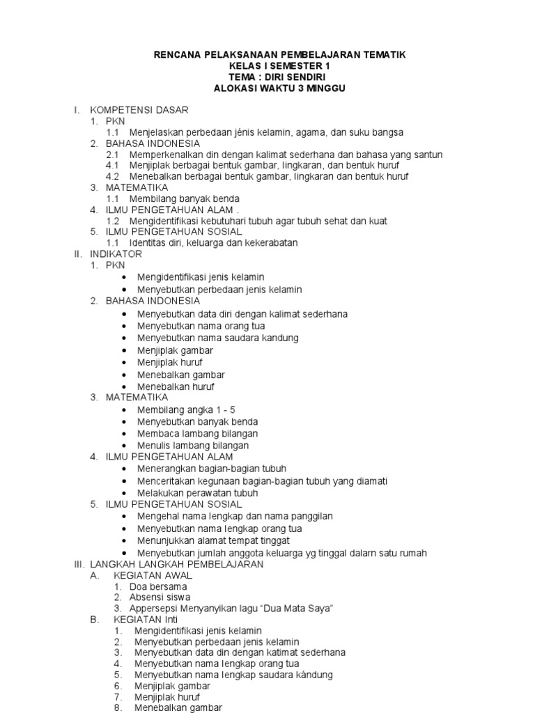 RPP IPS Kelas I SD Semester 1 Dan 2