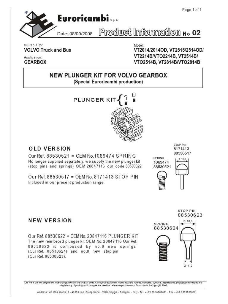 New Plunger Kit For Volvo Gearbox | PDF