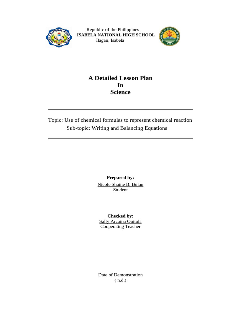 Balancing Chemical Equations Lesson Plan | PDF | Chemical Reactions ...