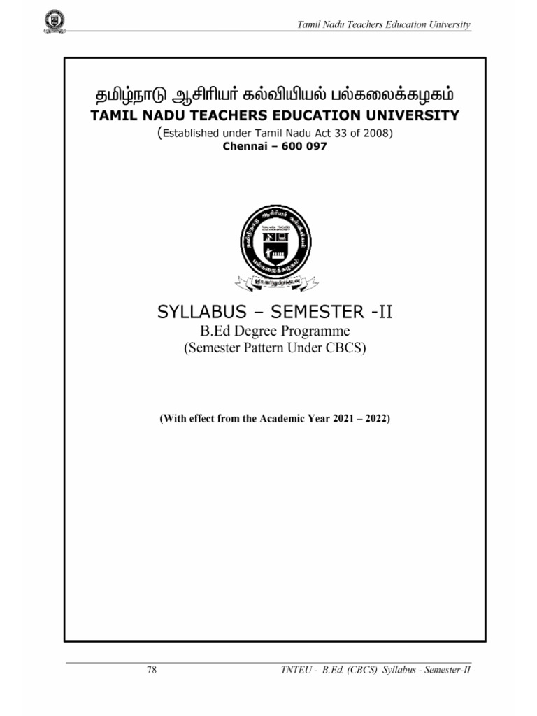 B Ed Ii Semester Syllabus Pdf