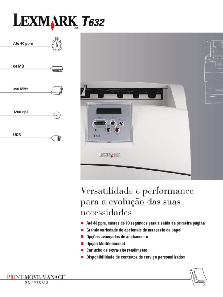 Impressora Lexmark T632: Performance e Versatilidade | PDF | Ethernet | USB
