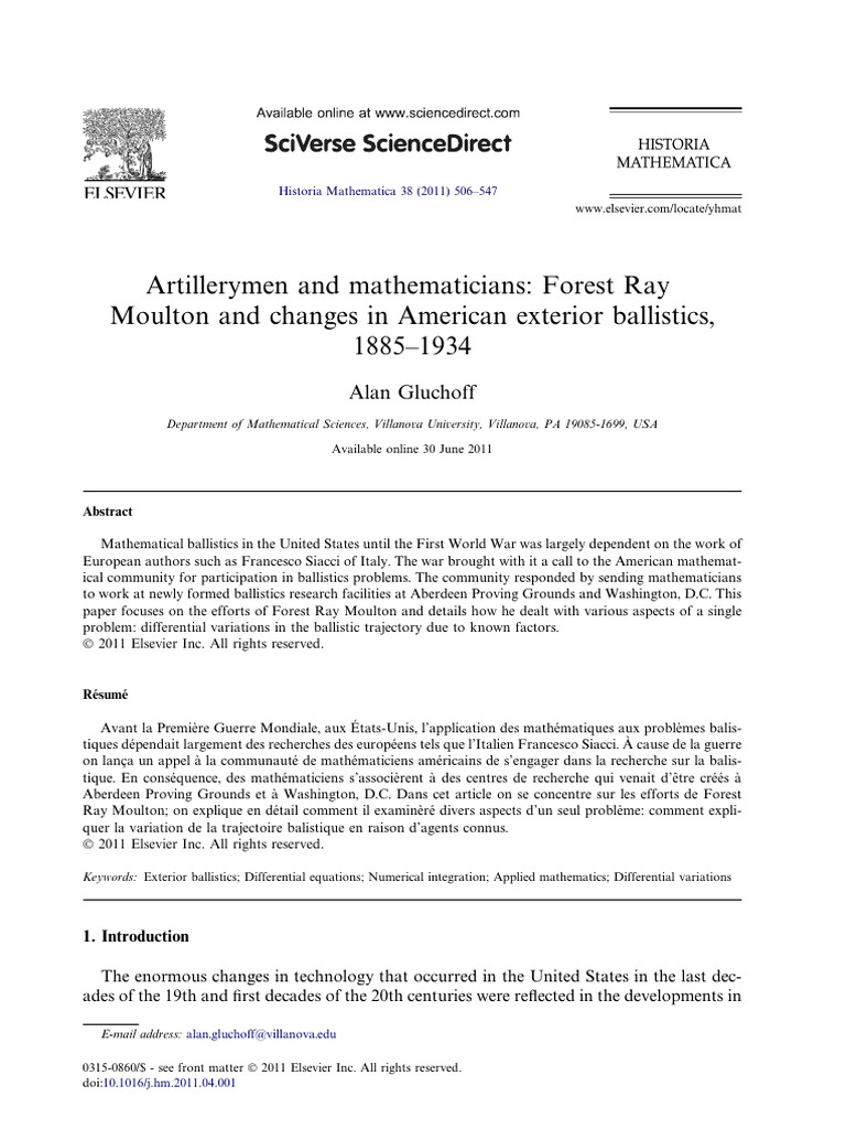 (2011) Artillerymen and Mathematicians Forest Ray Moulton and Changes ...