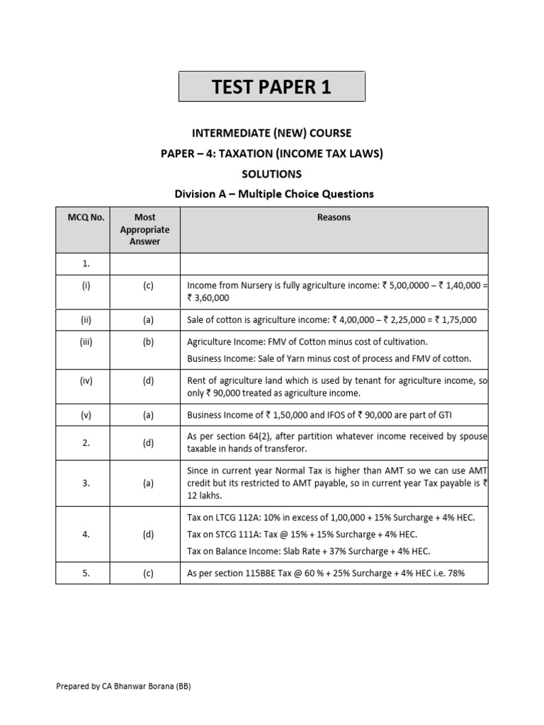 2-CA Inter Test Paper 1 Solution-Ff - (01-14) | PDF | Alternative ...