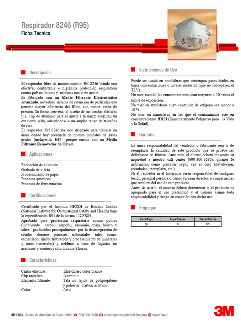Respirador 3M 8246 R95: Protección Eficaz | PDF | Aluminio | Materiales