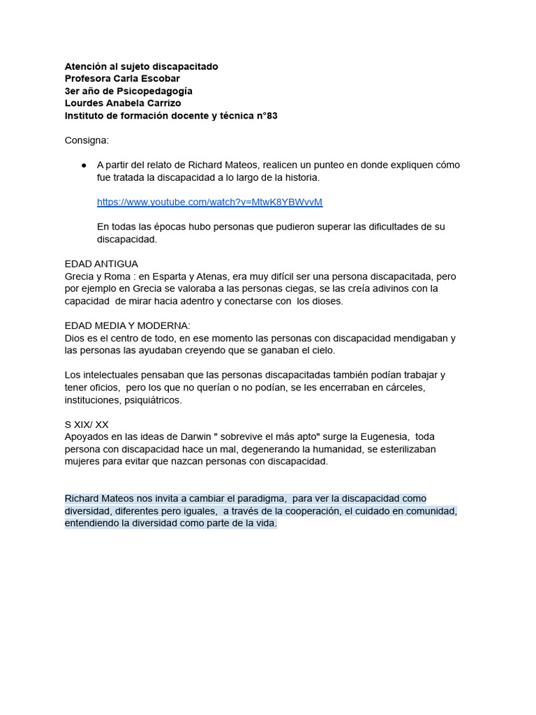 Evolución de la Discapacidad en la Historia | PDF