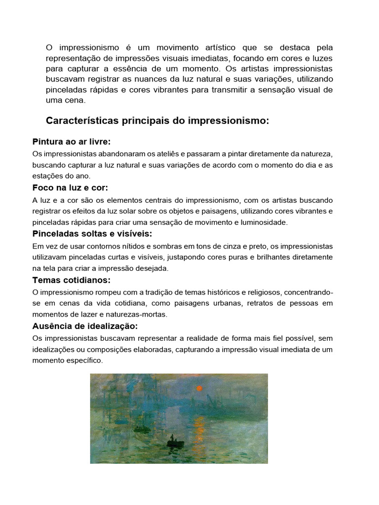 Características do Impressionismo Artístico | PDF