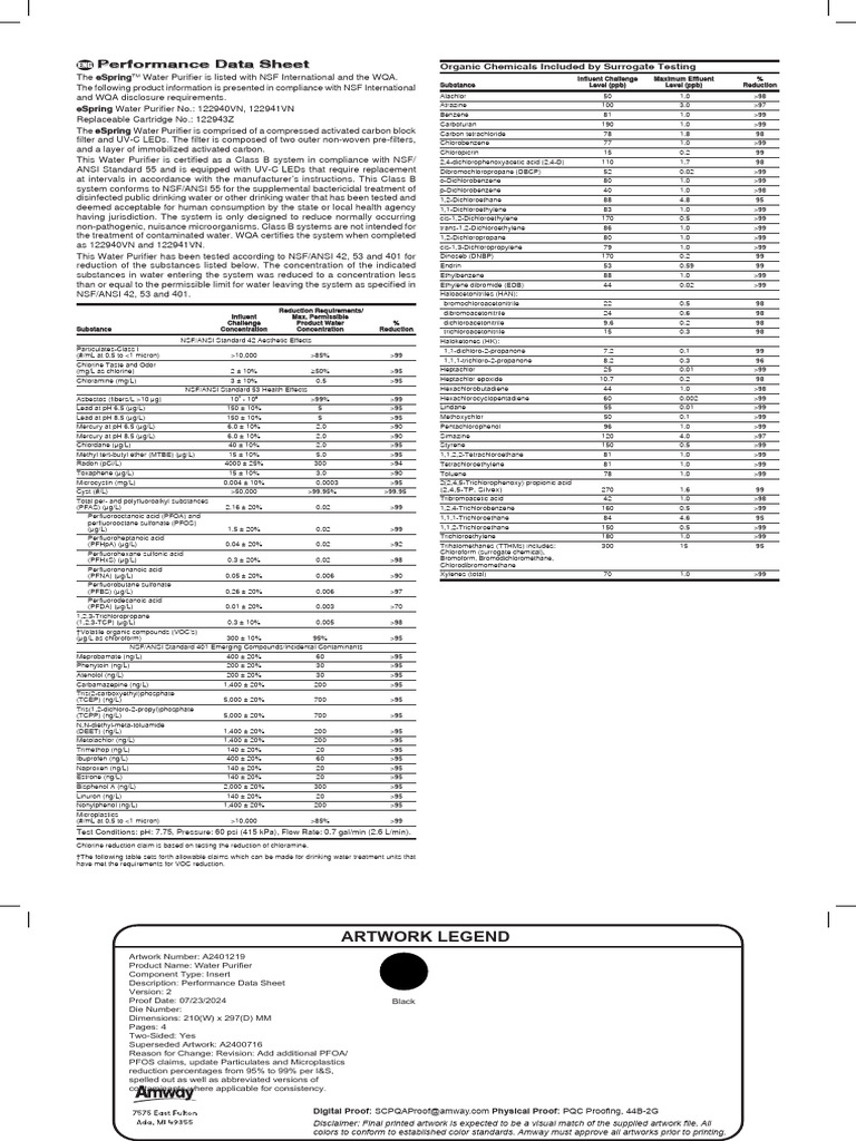 eSpring Water Purifier Performance Data | PDF | Water Purification ...