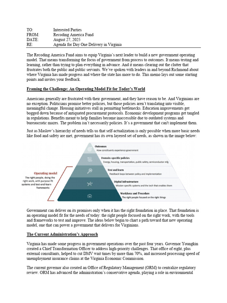 Virginia's Government Transformation Agenda | PDF | Procurement | Policy