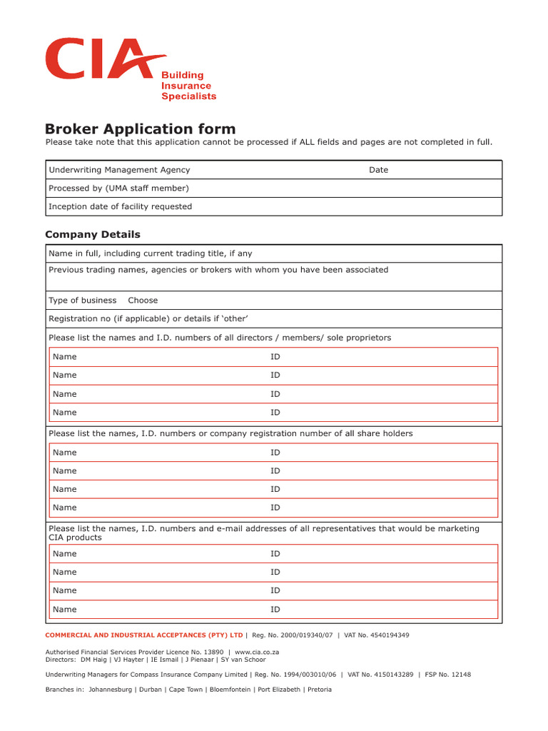 Broker Application Form for Insurance | PDF | Insurance | Underwriting