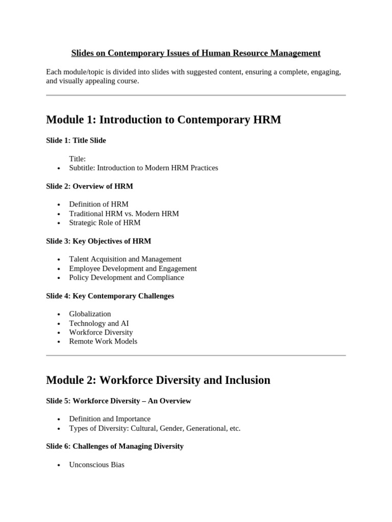 Contemporary HRM Issues Overview | PDF | Human Resource Management ...