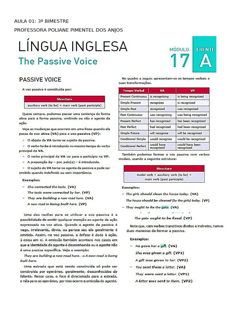 Aula 01 3º Bimestre Passive Voice | PDF | Semantics | Linguistic Morphology