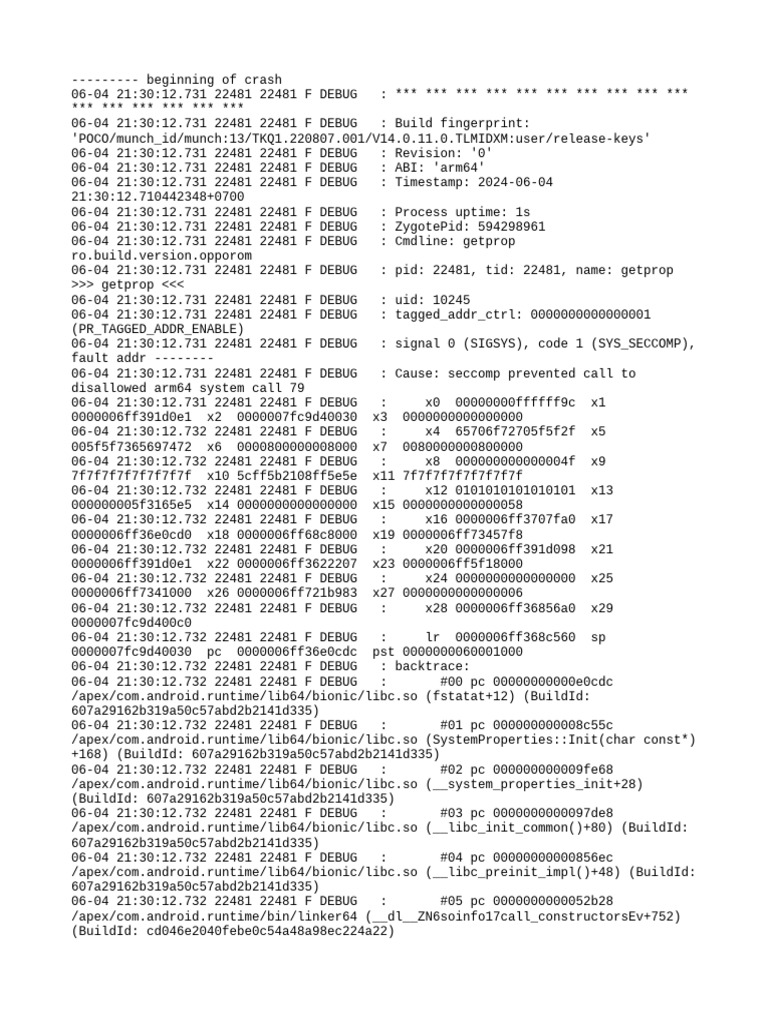 Arm64 System Call Crash Log | PDF