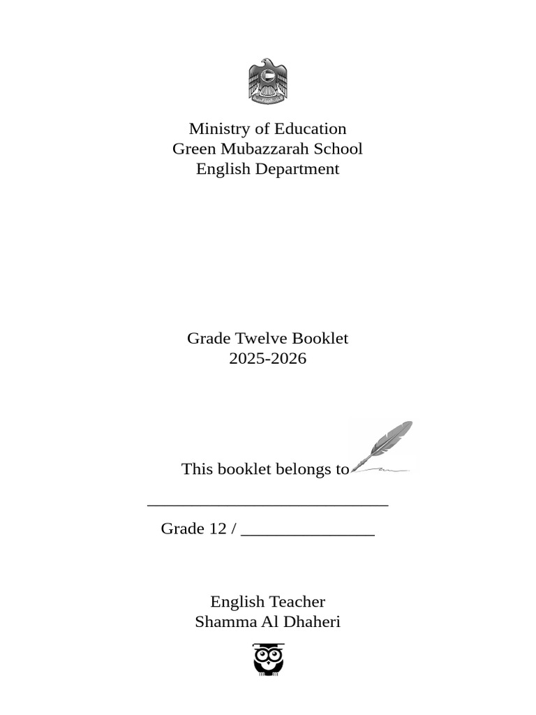 Grade 12 English Booklet 2025-2026 | PDF | Grammar | Language Mechanics
